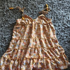 Floral Midi Dress in Orange and Brown